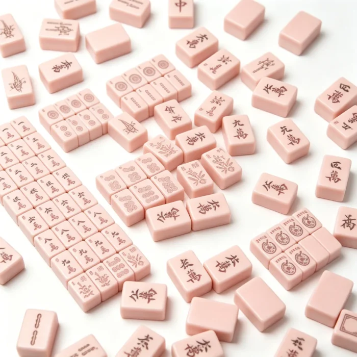 Blush pink American Mahjong set with delicate floral tile artwork